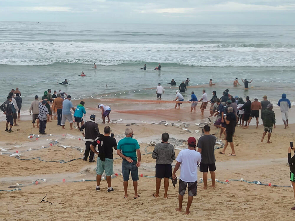 Pescadores reunidos na praia